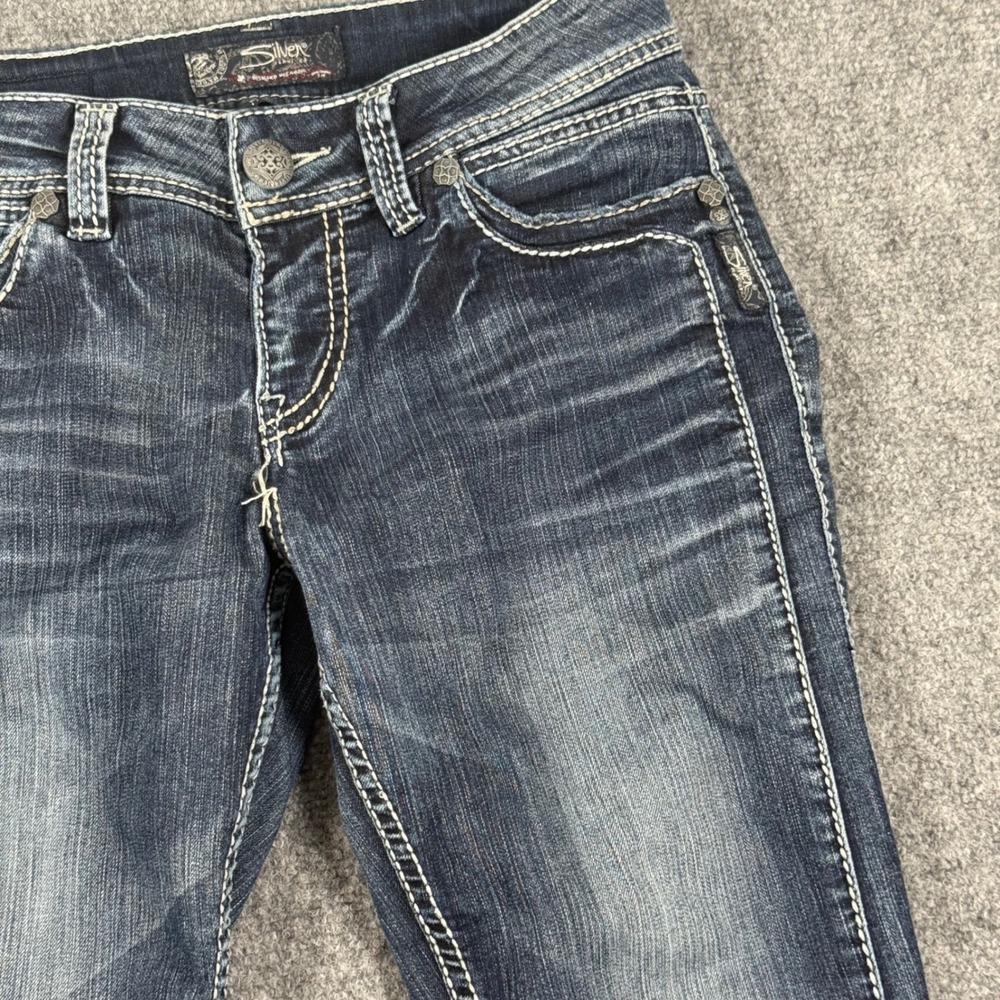 Silver Jeans Suki Skinny Dark Wash‎ Denim Jeans Embellished Pockets W27 L31(29)